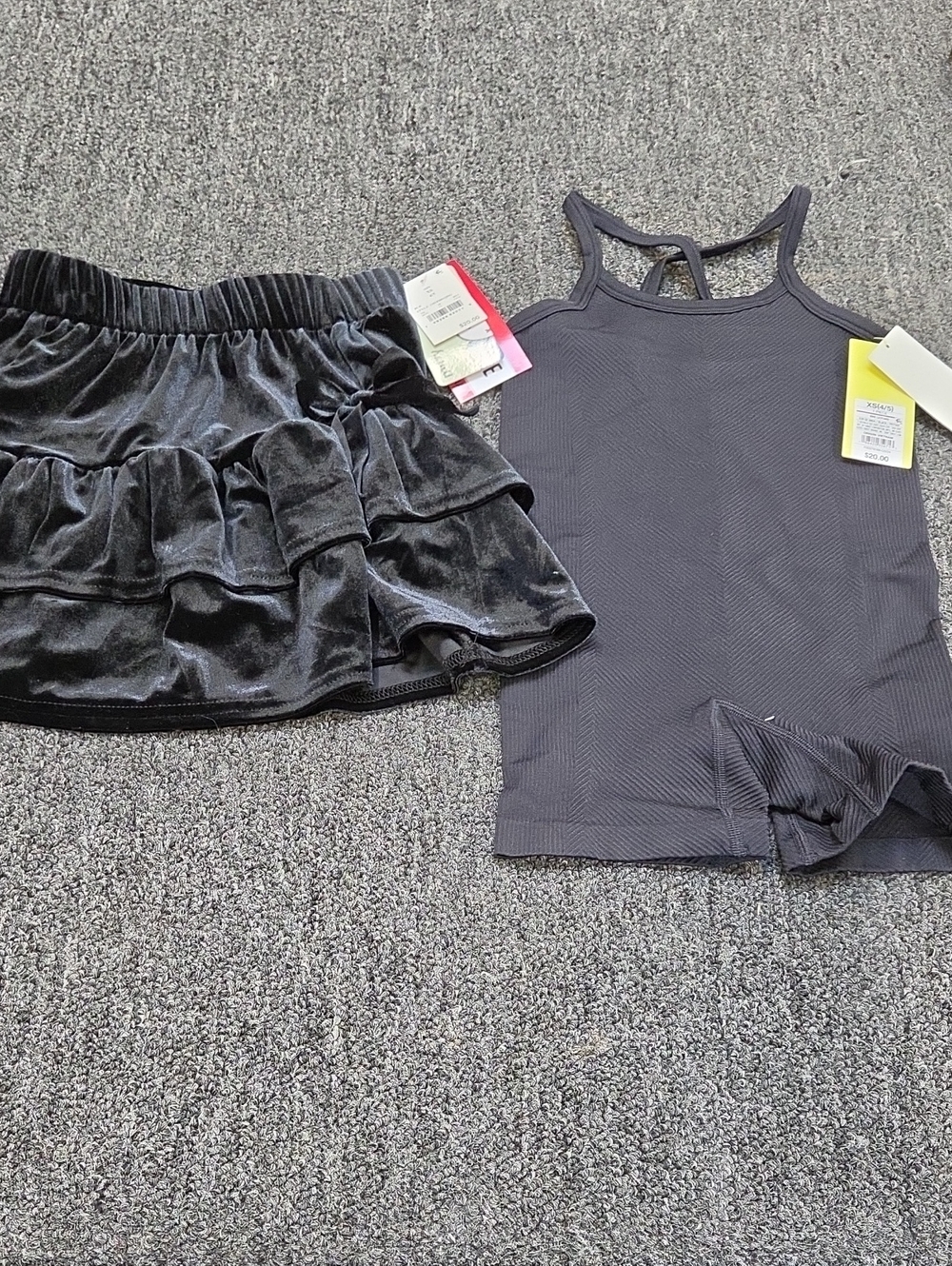 (#1C) Girls Black Velvet Ruffle Skirt & Black Leotard